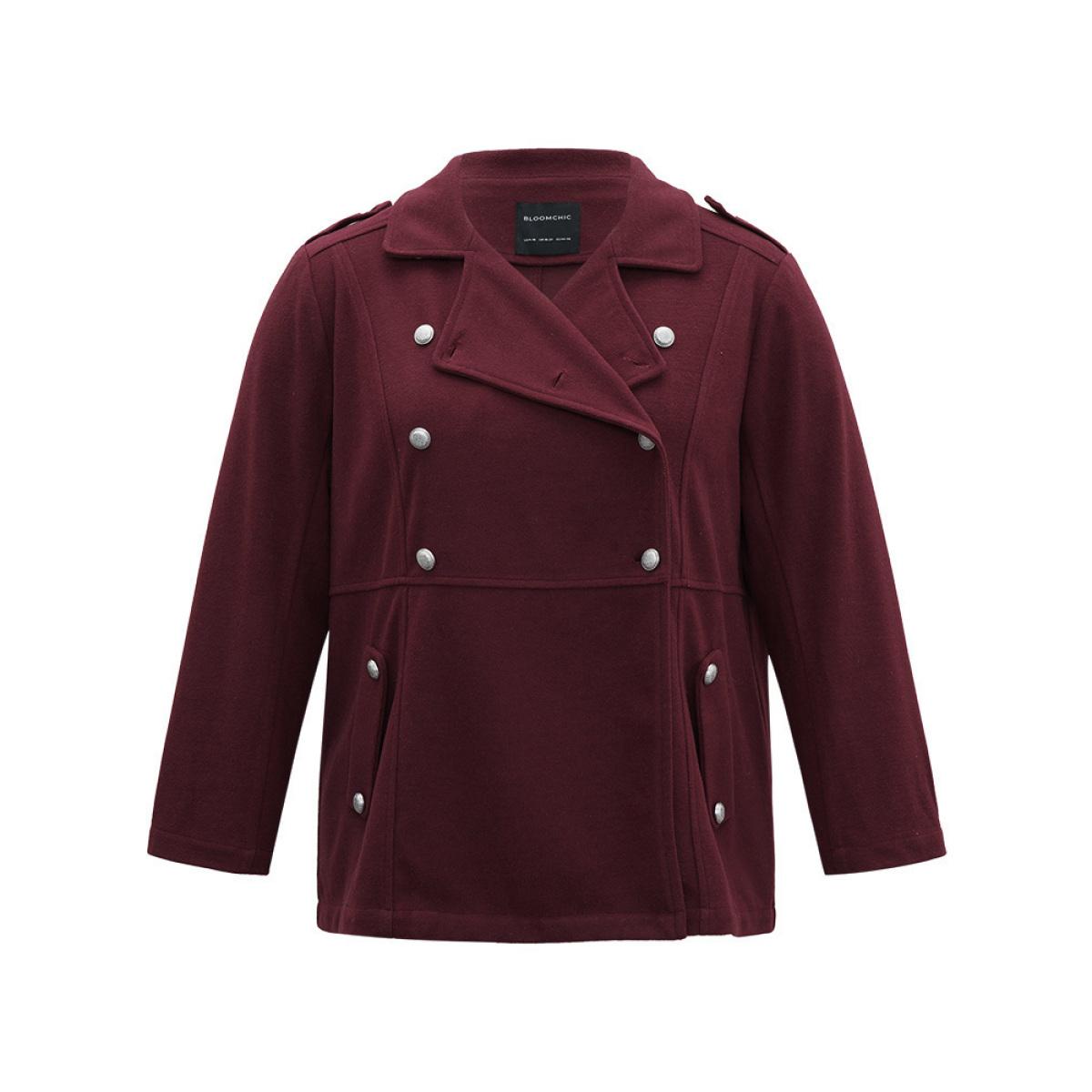 Plus Size Solid Button Detail Pocket Lapel Collar Coat Women Scarlet Casual Plain Ladies Dailywear Winter Coats BloomChic 22-24/3X Product Image