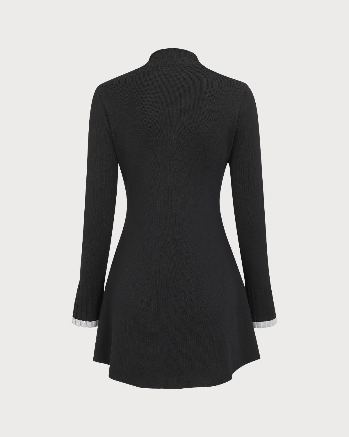 Black Contrasting Long Sleeve Sweater Mini Dress Product Image