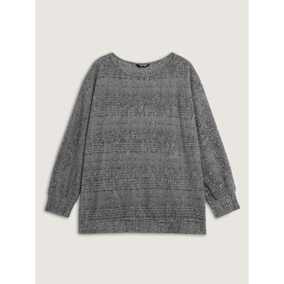 Plus Size Stretchy Stripe Knit Raglan Sleeve Sweatshirt Women DimGray Leisure Non Boat Neck Casual Sweatshirts BloomChic 26/4X Product Image