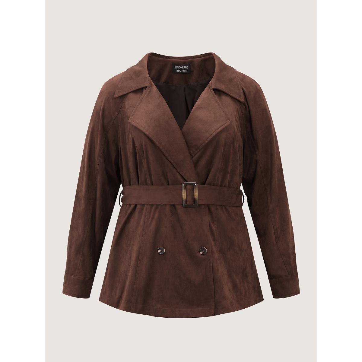 Plus Size Suede Velvet Cinched-Waist Lined Jacket Women Browncoffeecolor Belt Vacation Jackets BloomChic 22-24/3X Product Image