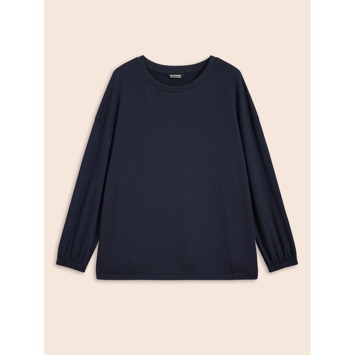 Plus Size Slightly Stretchy Drop Shoulder Sleeve Sweatshirt Women Indigo Casual Non Round Neck Everyday Sweatshirts BloomChic 14-16/1X Product Image