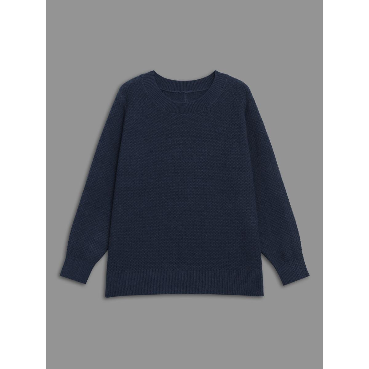 Plus Size Supersoft Essentials Textured Back Slit Pullover Indigo Women Casual Loose Long Sleeve Round Neck Everyday Pullovers BloomChic 12/L Product Image