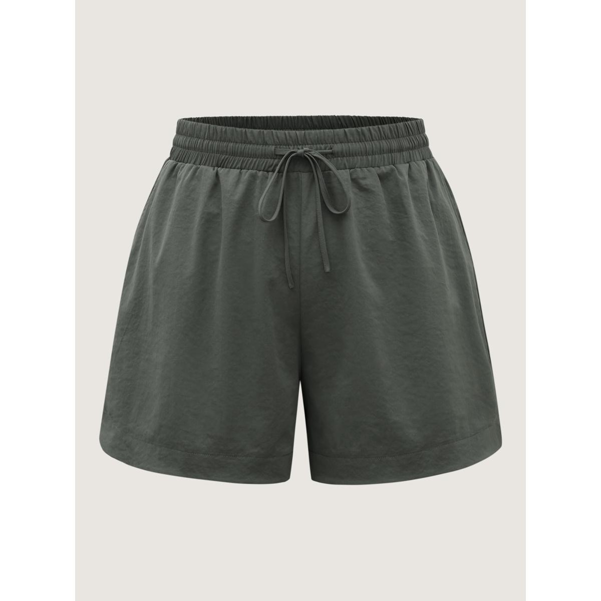 Plus Size Waist-Tie Solid Wide-Leg Shorts Women ArmyGreen Leisure Drawstring Wide Leg Casual Shorts BloomChic 18-20/2X Product Image