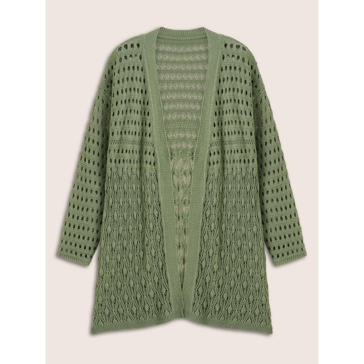 Plus Size Plain Texture Cut Out Open Front Cardigan Moss Women Everyday Casual Cover Ups Bloomchic 12/L Product Image