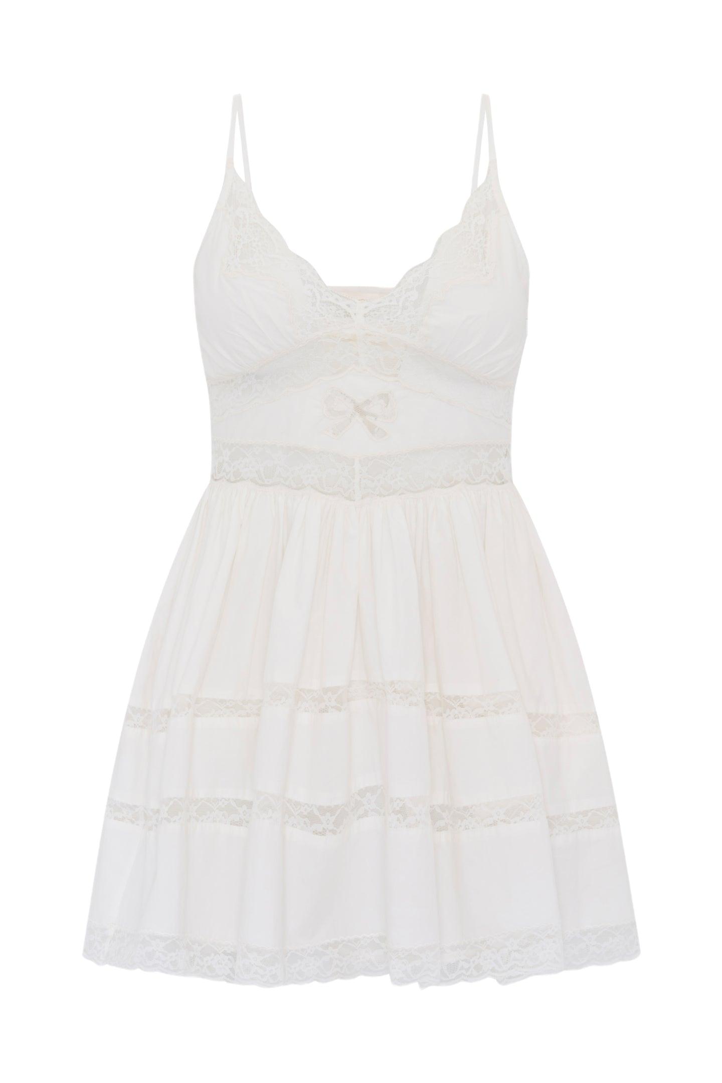 Zima Cotton Lace Bow Mini Dress Product Image
