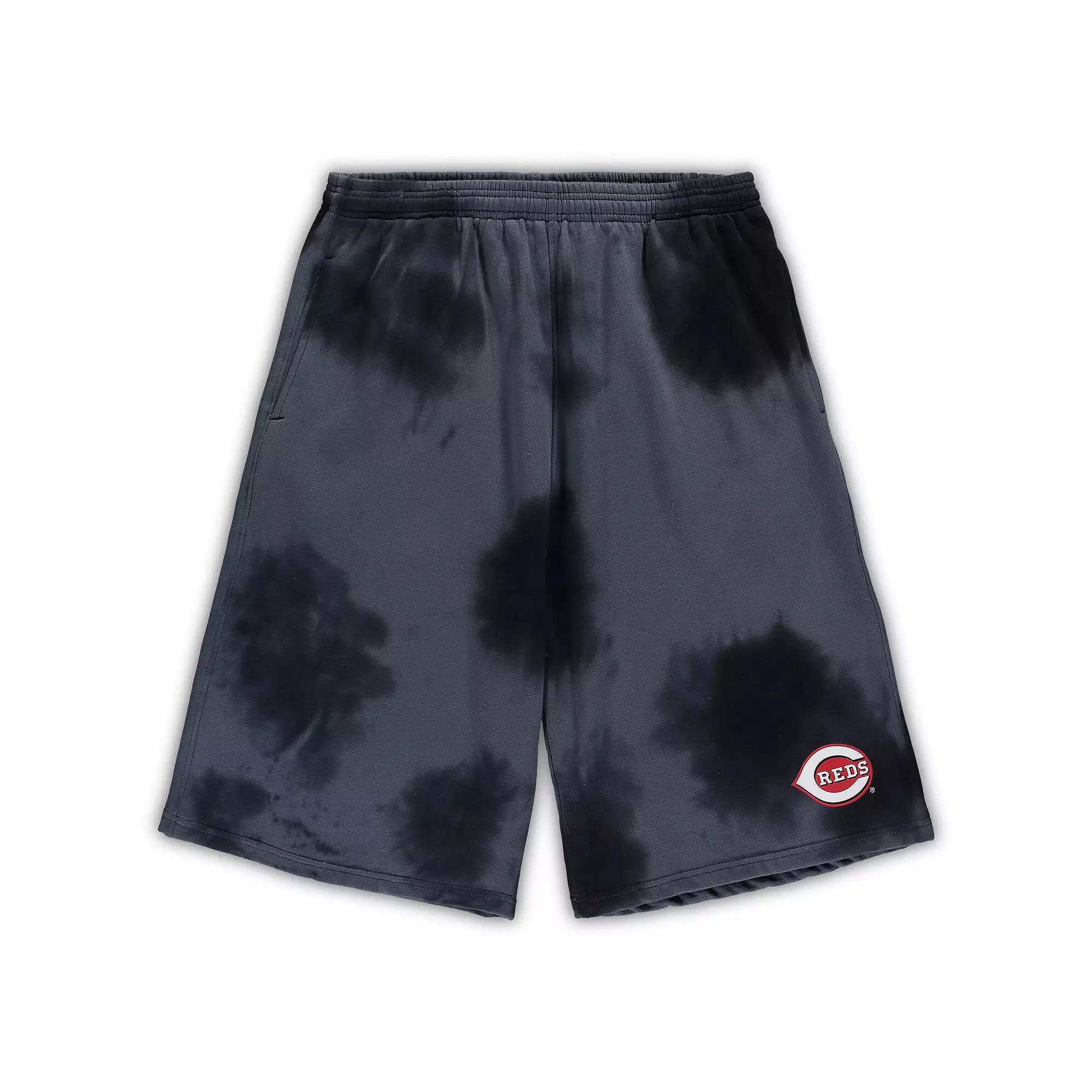 Men's Black Cincinnati Reds Big & Tall Tye Dye Fleece Shorts,  Product Image