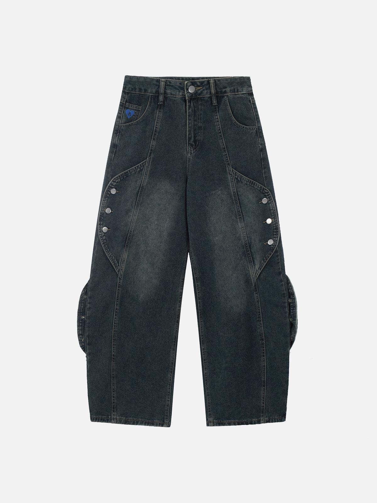 Aelfric Eden Button Patchwork Washed Baggy Jeans Product Image