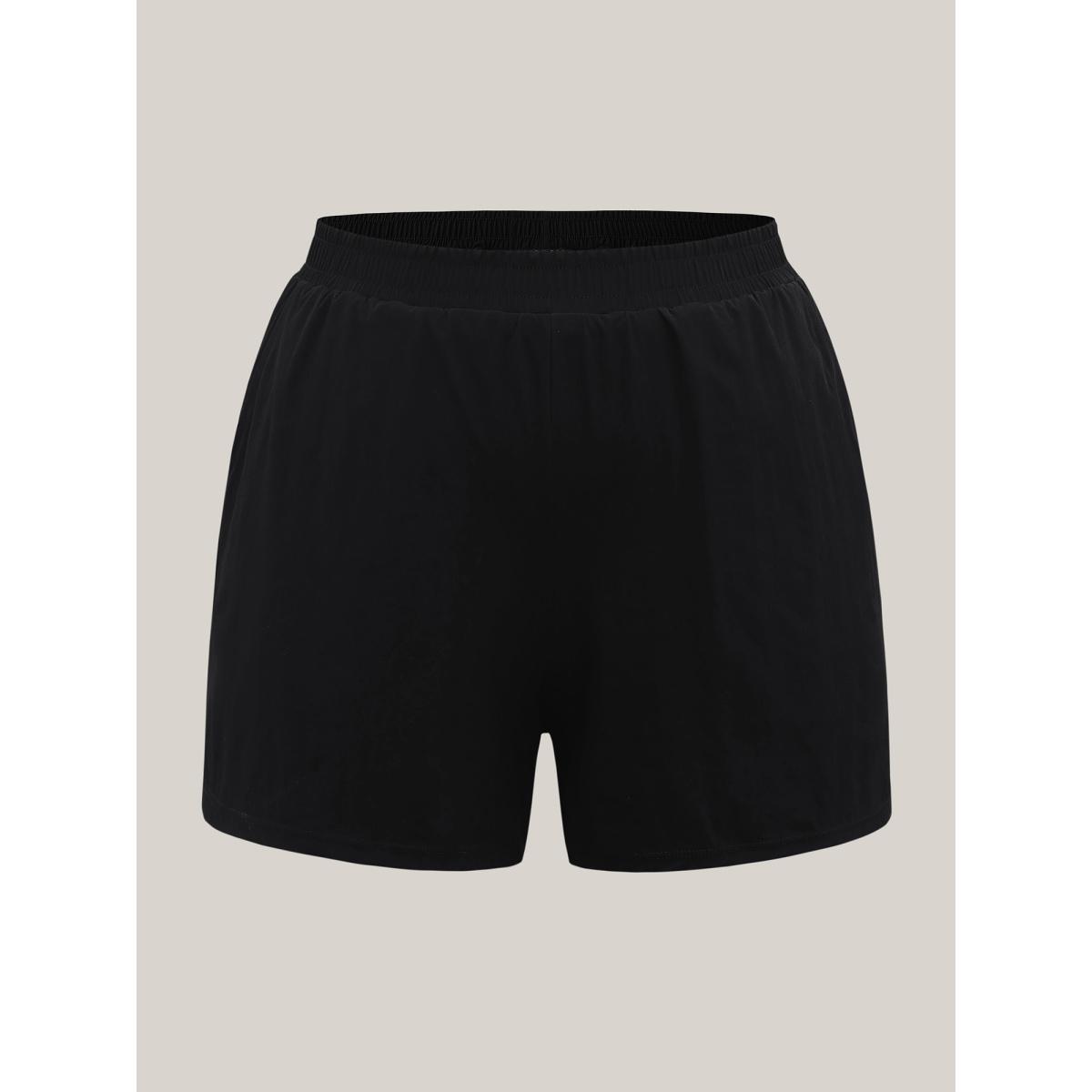 Plus Size Stretchy Waist Pockets Wide-Leg Swim Bottoms Women's Swimwear Black Resort Gathered High stretch Bodycon High Rise Side seam pocket Curve Swim Bottoms BloomChic 22-24/3X Product Image