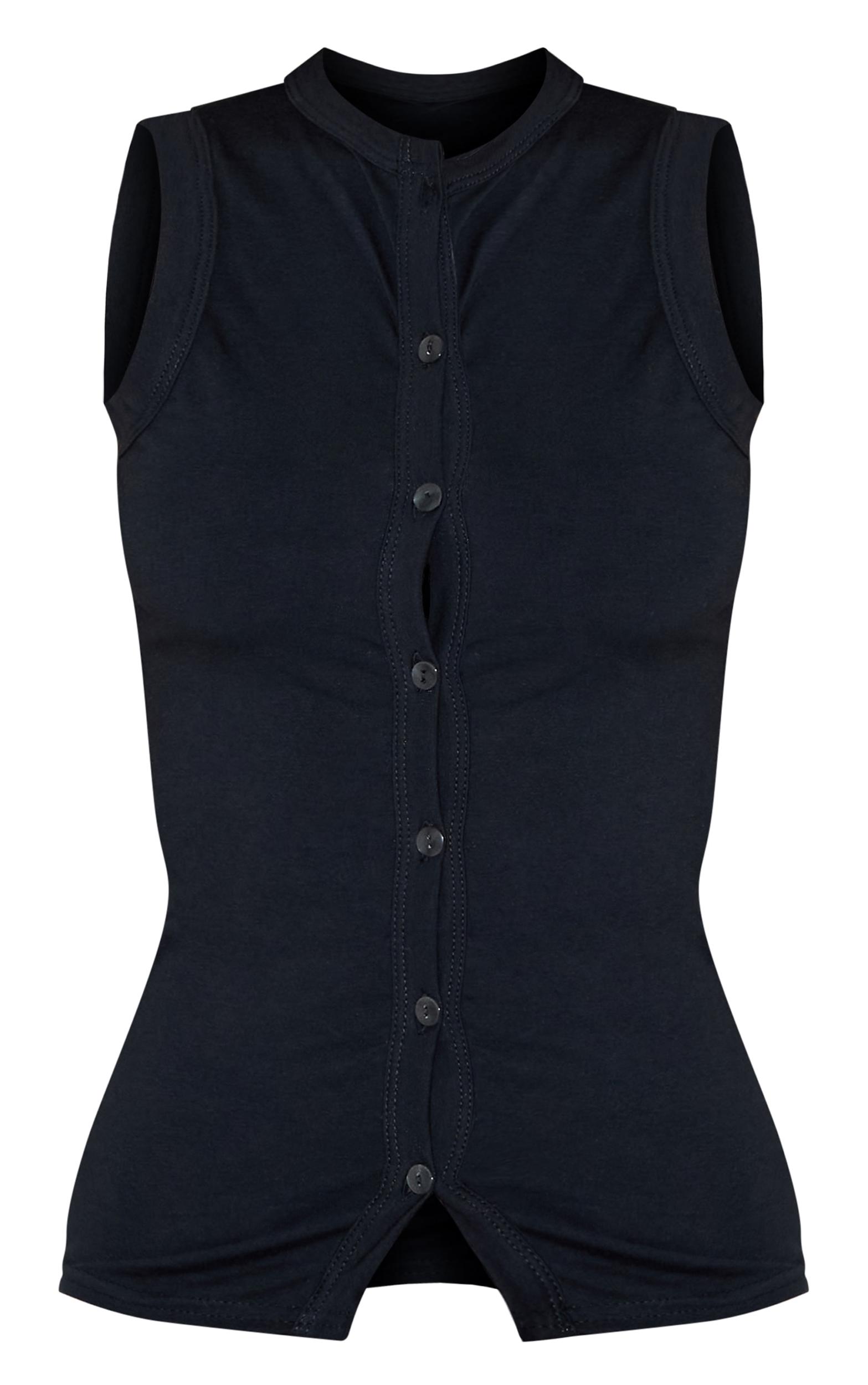 Black Cotton Asymmetric Button Down Top Product Image