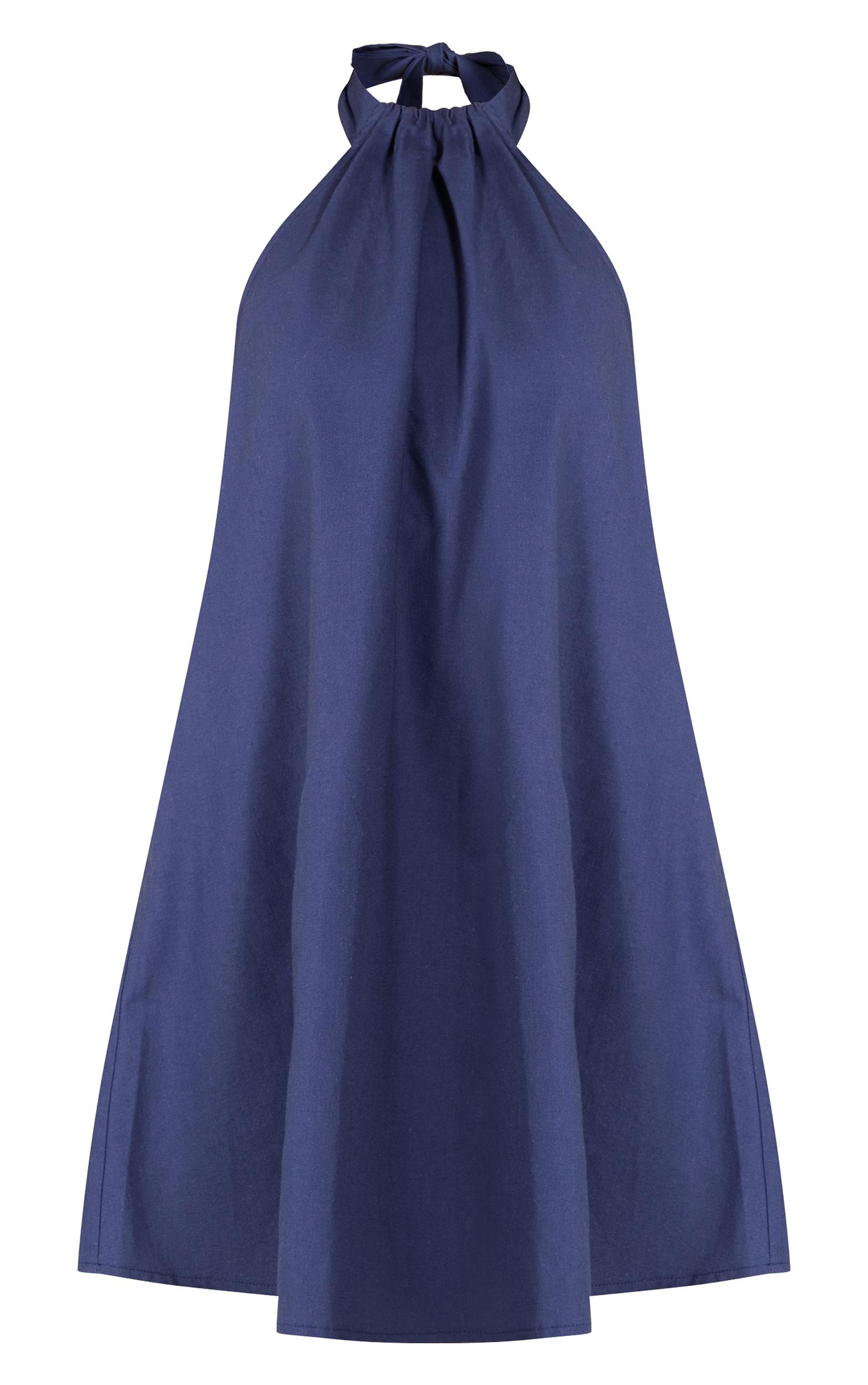 Indigo Blue Linen-Blend Ruched Halterneck Shift Dress Product Image