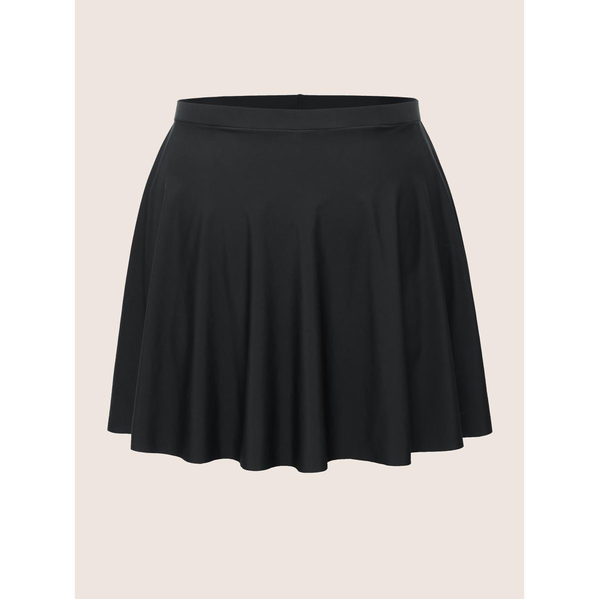 Plus Size Solid Pocket Ruffles Swim Skirt Women's Swimwear Black Resort Non High stretch Bodycon High Rise Slanted pocket Curve Swim Bottoms BloomChic 10/M Product Image