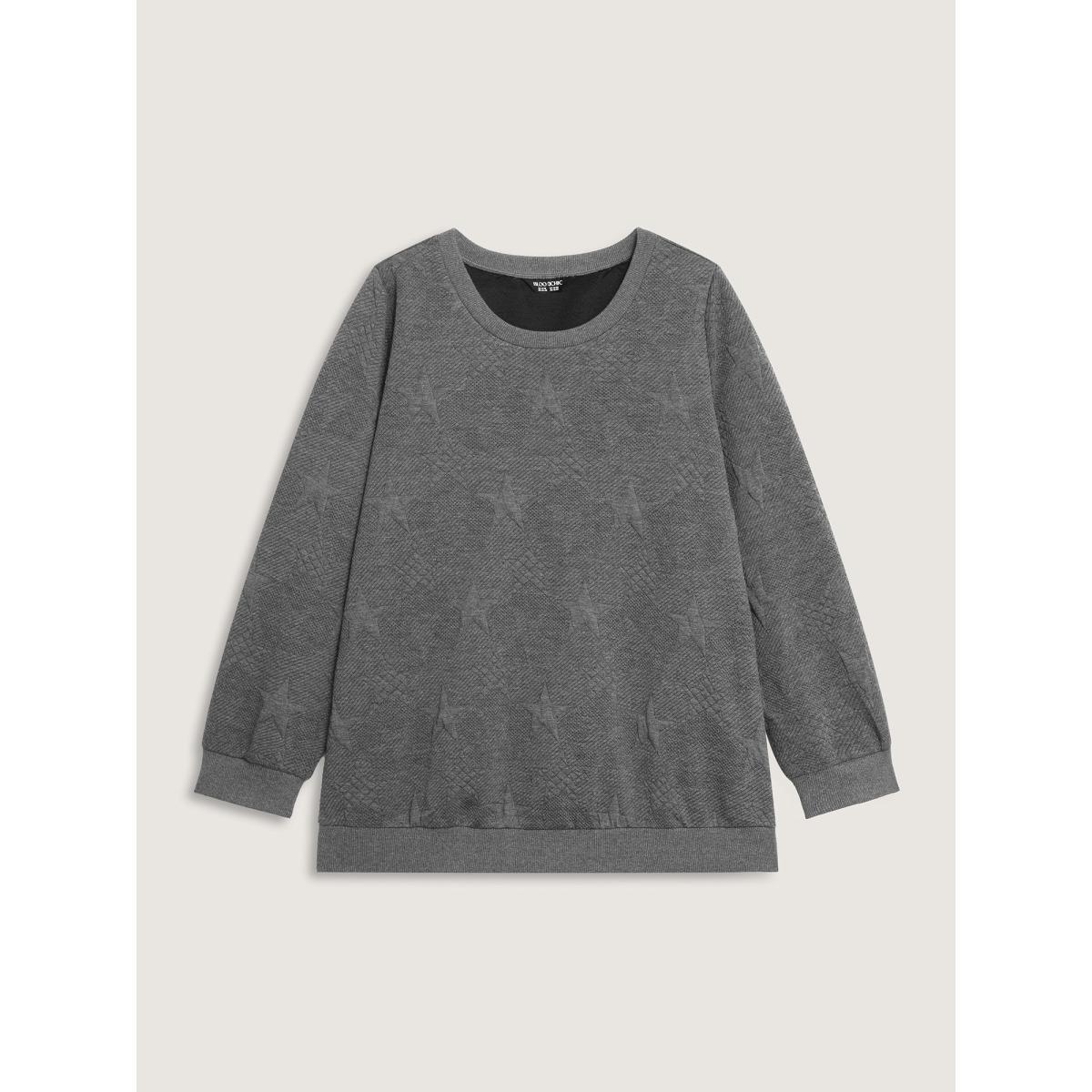 Plus Size Jacquard Star Print Knit Sweatshirt Women DimGray Leisure Round Neck Casual Sweatshirts BloomChic 14-16/1X Product Image
