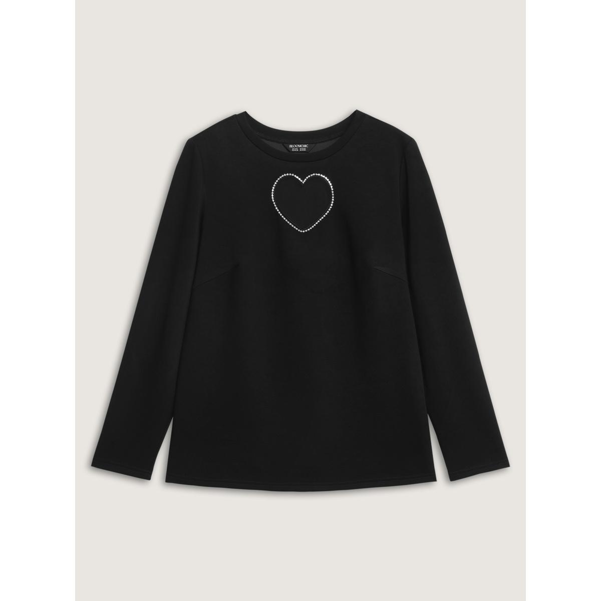 Plus Size Heart-Shaped Cut-Out Diamond T-Shirt Black Women Party&Cocktail Round Neck Bodycon Party T-shirts BloomChic 10/M Product Image
