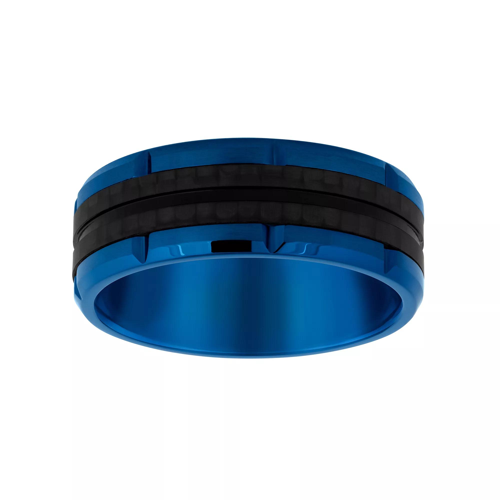 Celebration Gems Blue Ion-Plated Stainless Steel & Carbon Fiber Men's Wedding Band,  Product Image
