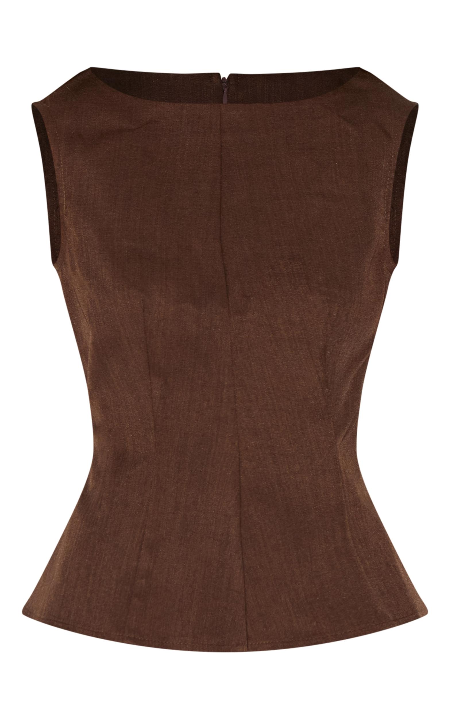 Chocolate Woven Fitted Boatneck Peplum Top Product Image