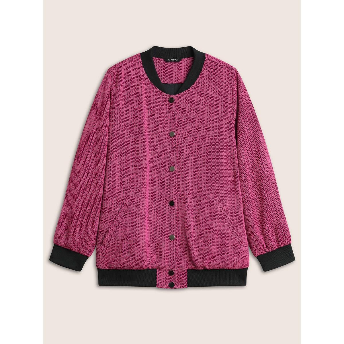 Plus Size Contrast Textured Baseball Collar Jacket Women RedViolet Non Side seam pocket Everyday Jackets BloomChic 14-16/1X Product Image