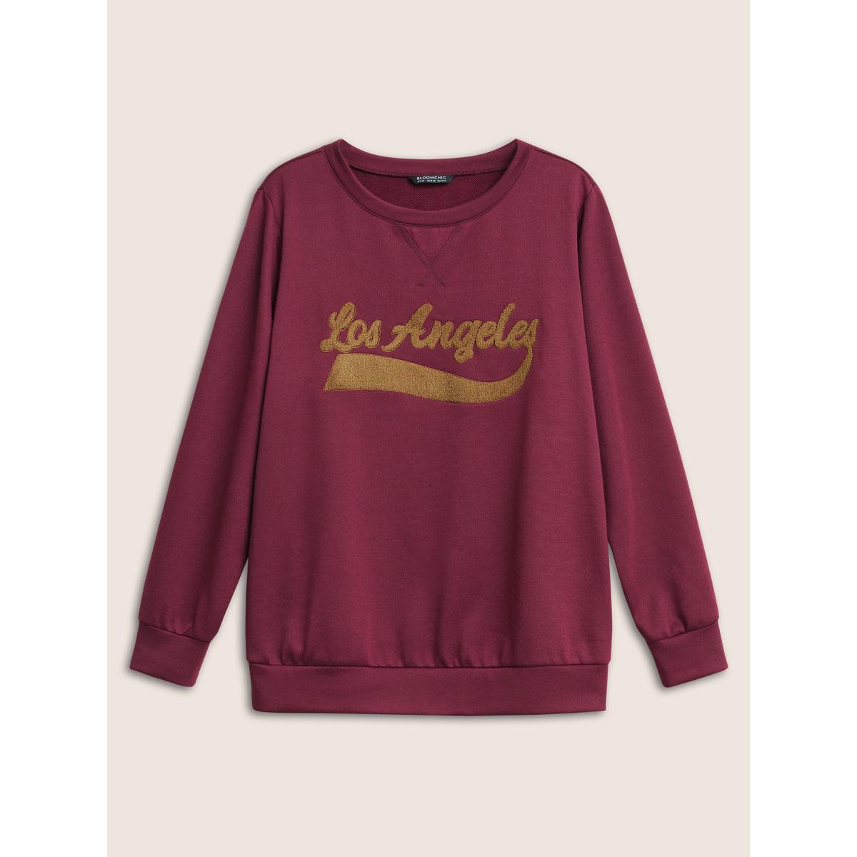 Plus Size Letter Graphic Towel Embroidered Sweatshirt Women RedViolet Casual Contrast Dailywear Sweatshirts BloomChic 22-24/3X Product Image