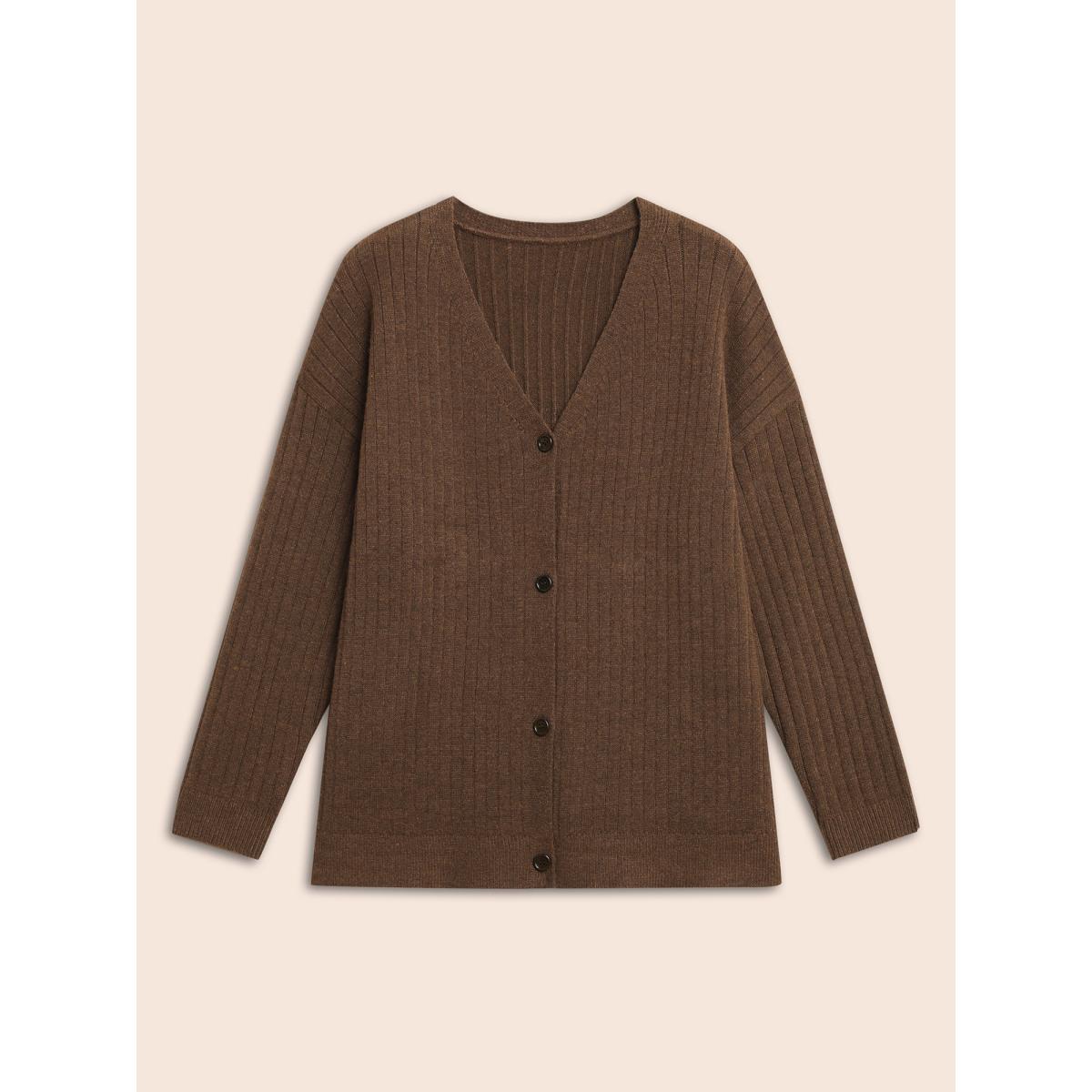 Plus Size Supersoft V-Neck Cable Knit Cardigan Browncoffeecolor Women Casual Loose Long Sleeve Everyday Cardigans BloomChic 14-16/1X Product Image