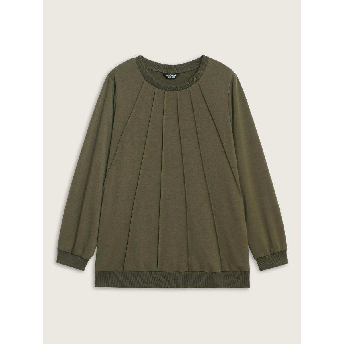 Plus Size Crew Neck Plain Textured Patchwork Sweatshirt Women Midnight Casual Texture Round Neck Everyday Sweatshirts BloomChic 10/M Product Image