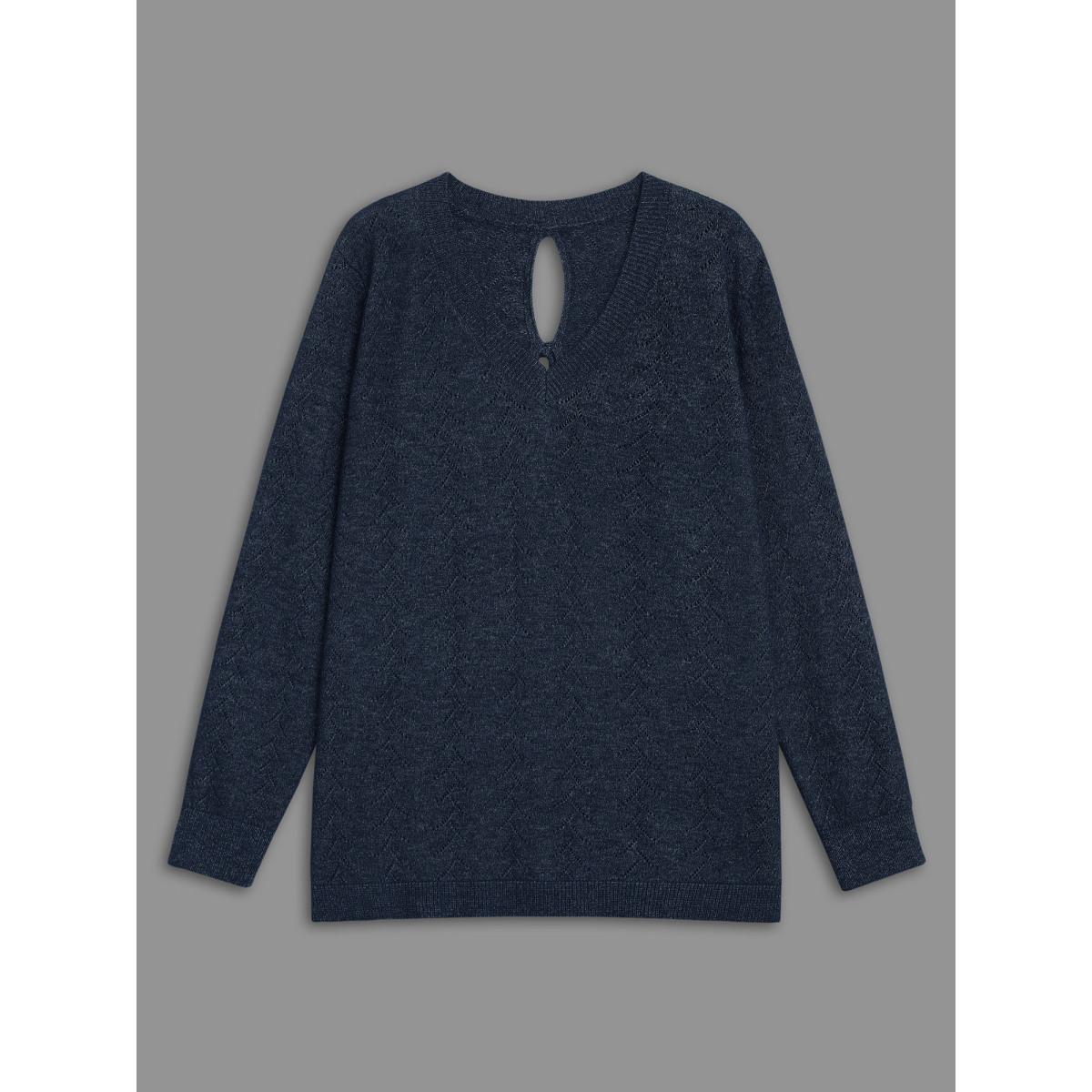 Plus Size Hollowed-Out-Back Bows V-Neck Pullover Midnight Women Casual Loose Long Sleeve V-neck Everyday Pullovers BloomChic 30/6X Product Image