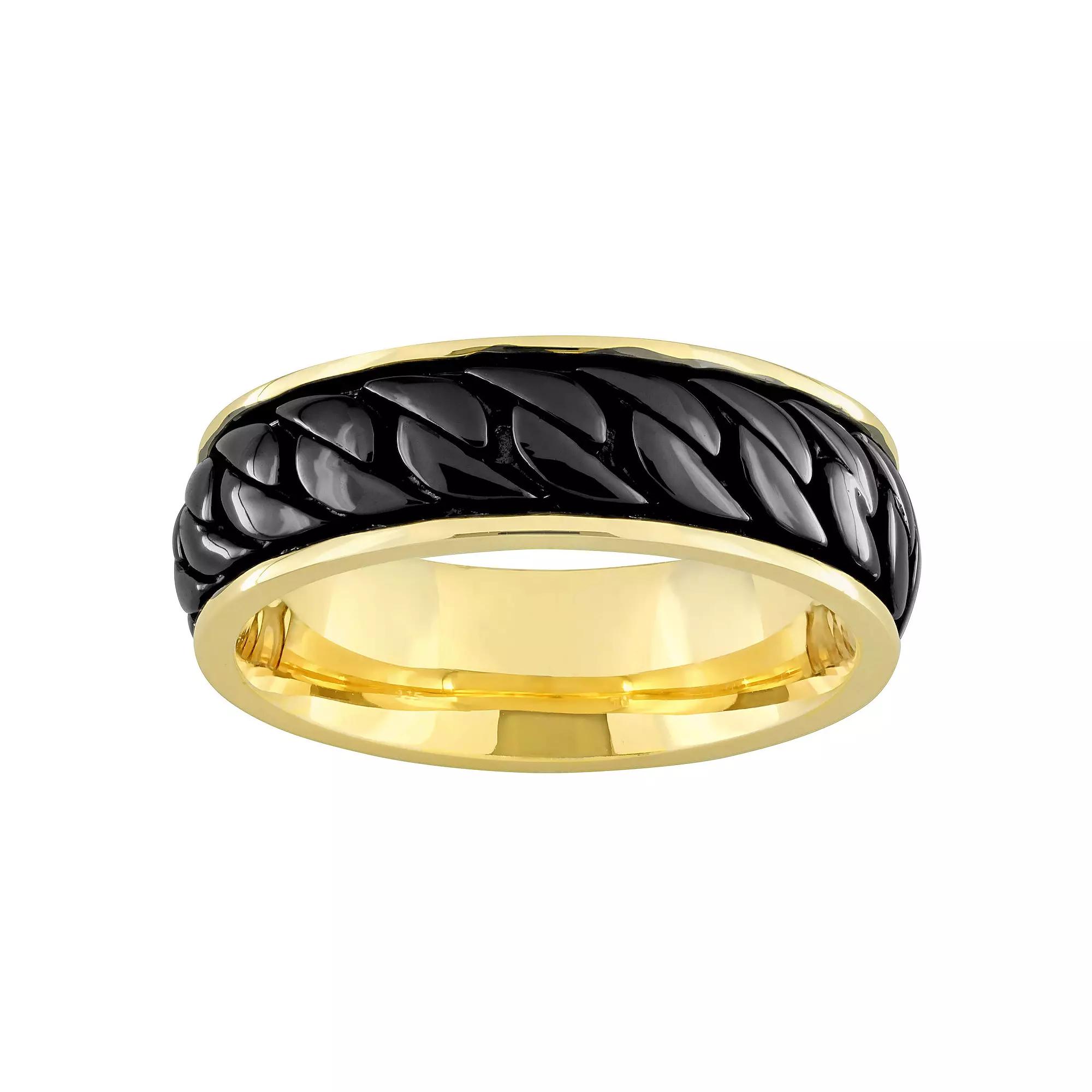 Stella Grace Men's 18k Gold Over Silver Ribbed Design Ring,  Product Image