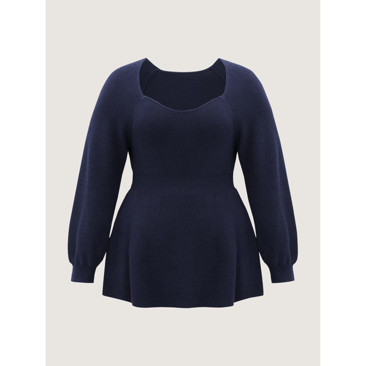 Plus Size Scoop Neck Cinched-Waist Textured Pullover Indigo Women Timeless Bodycon Long Sleeve Heart neckline Elegant Pullovers BloomChic 30/6X Product Image