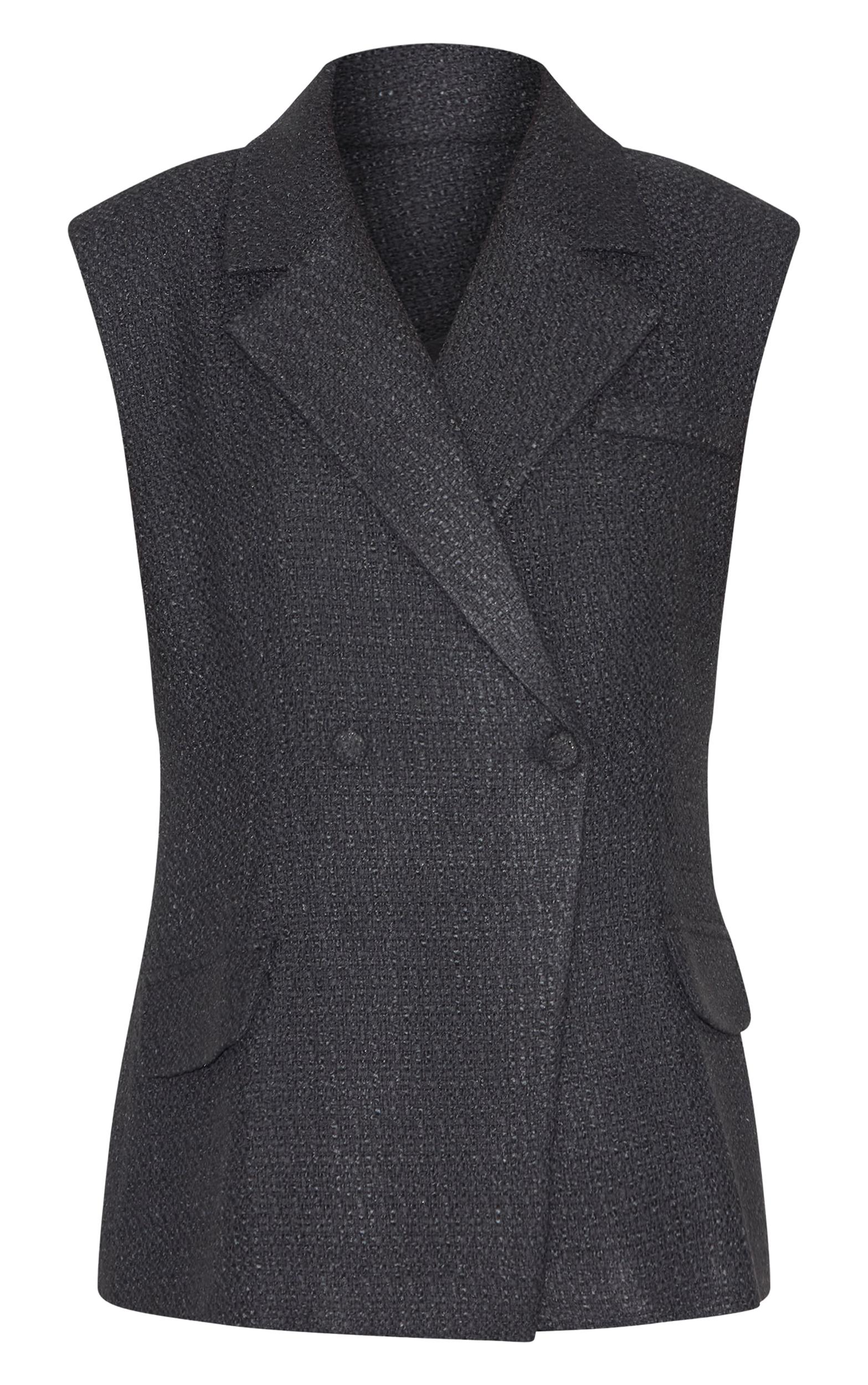 Black Tweed Double Breasted Vest Product Image