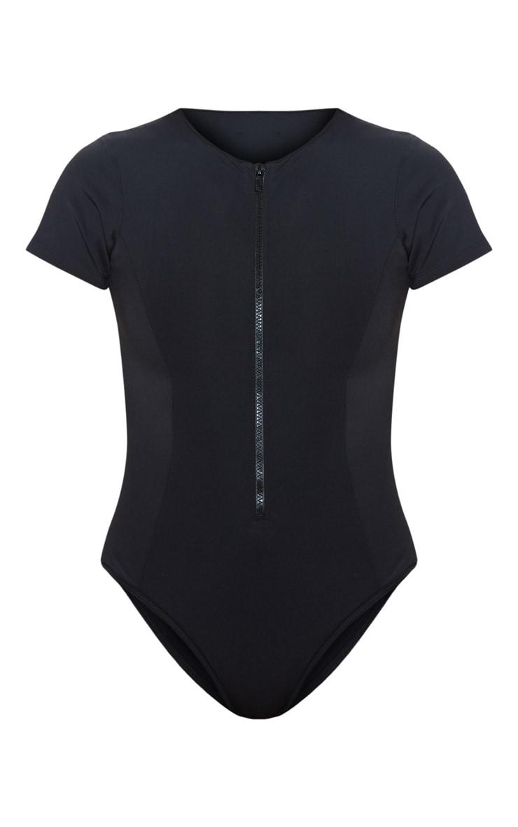 Black Scuba Zip Up Swimsuit Product Image