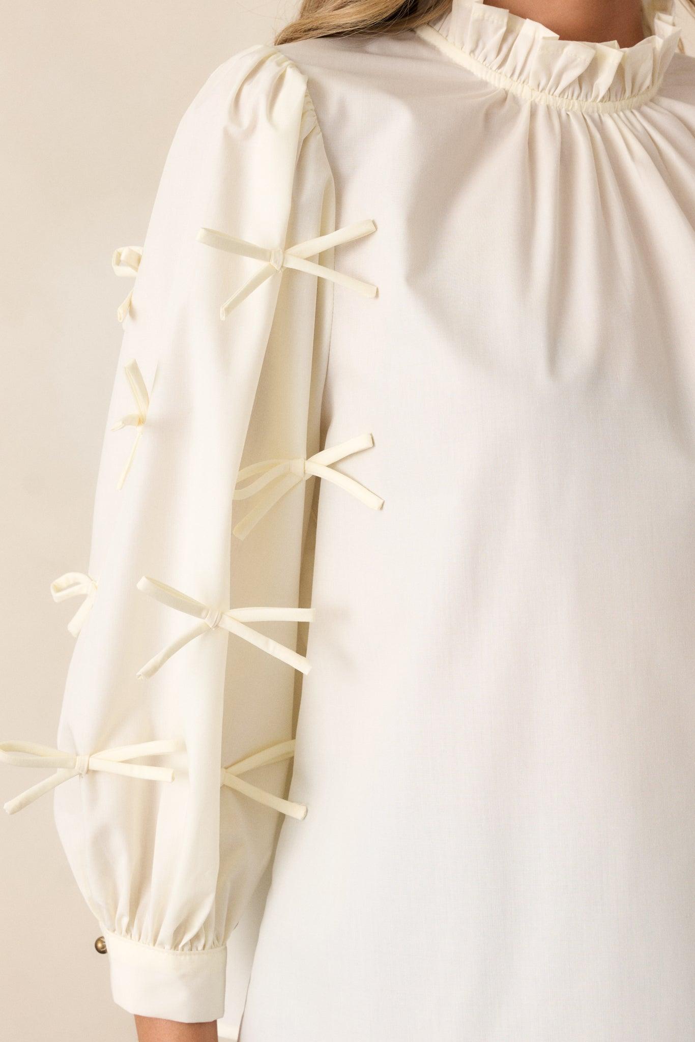 Drifting Currents Ivory Bow Blouse Product Image