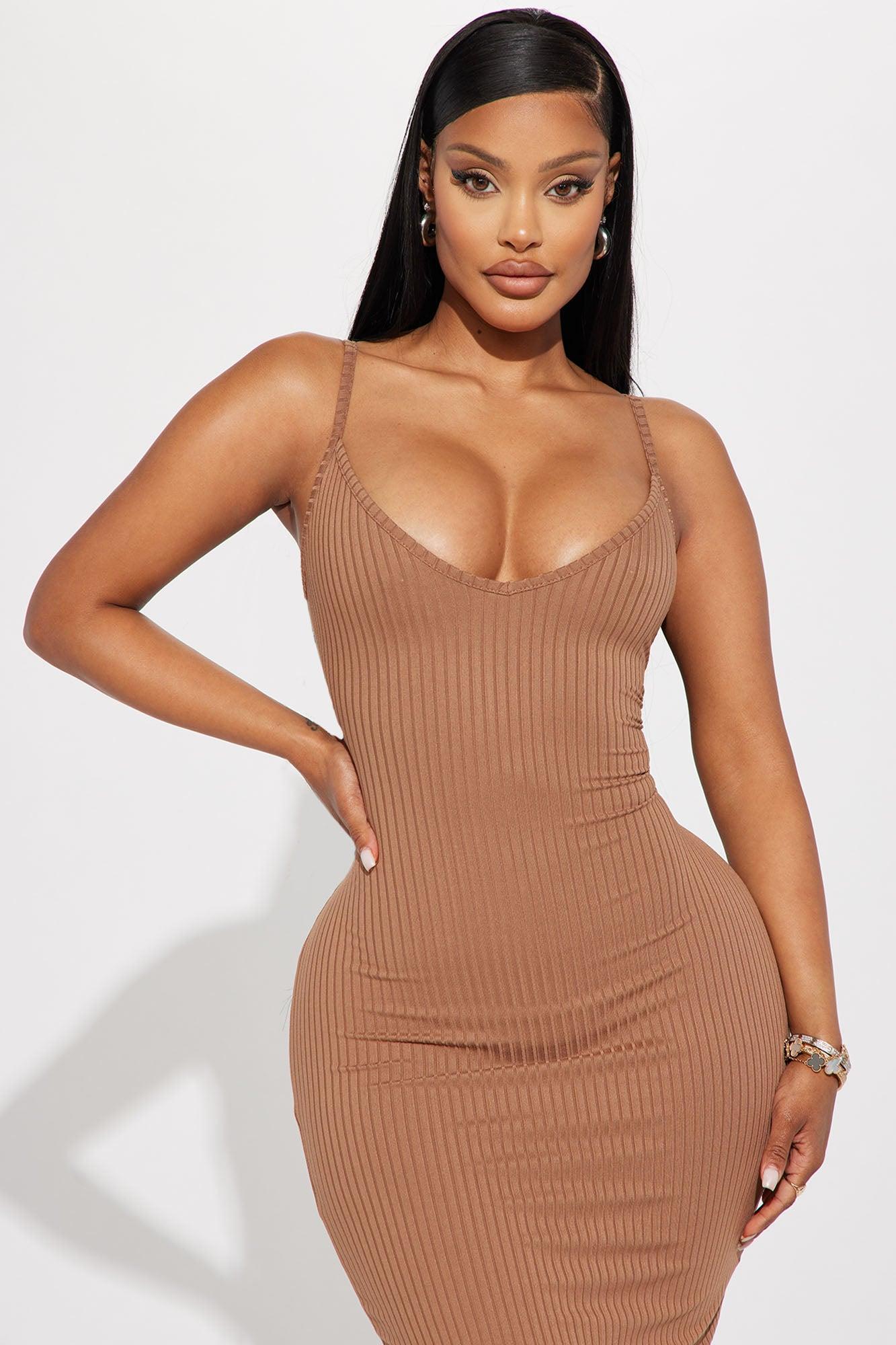 Brenda Ribbed Midi Dress - Taupe Product Image
