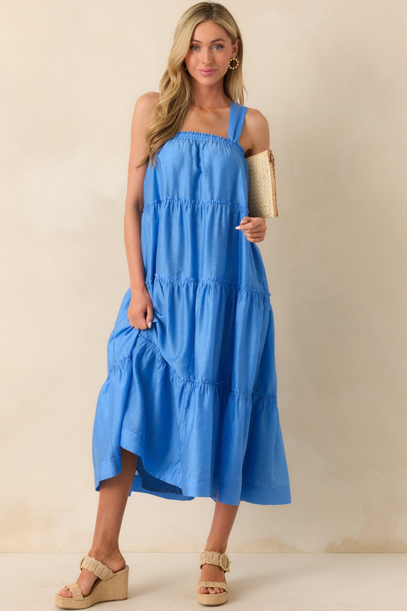 MINKPINK Blue Cotton Emily Strappy Midi Dress Product Image