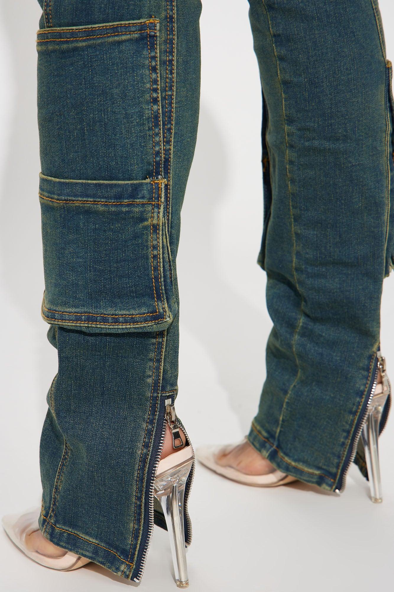 Good Form Cargo Slim Straight Leg Jeans - Dark Wash Product Image