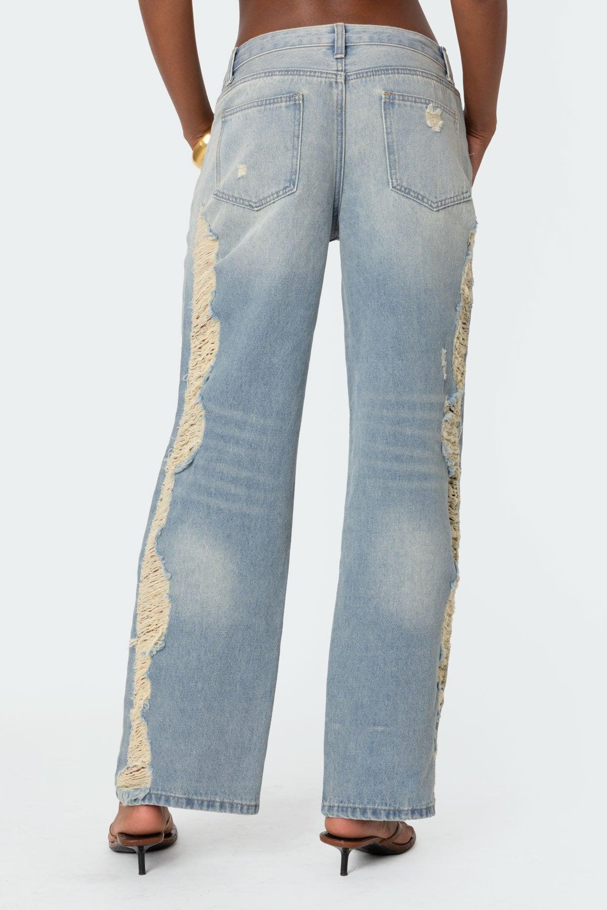 Distressed Washed Low Rise Baggy Jeans Product Image