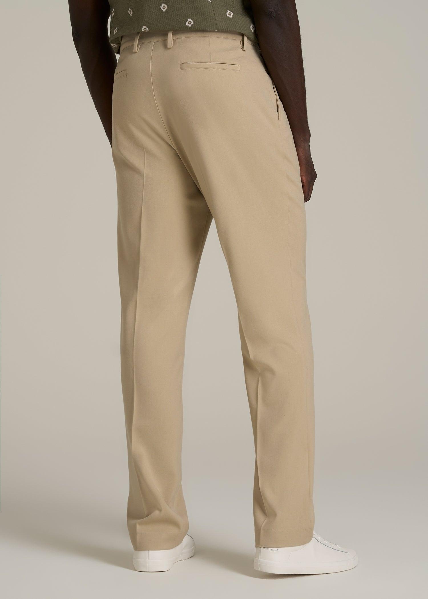 Relaxed Pleated Trousers for Tall Men in Light Khaki Male Product Image