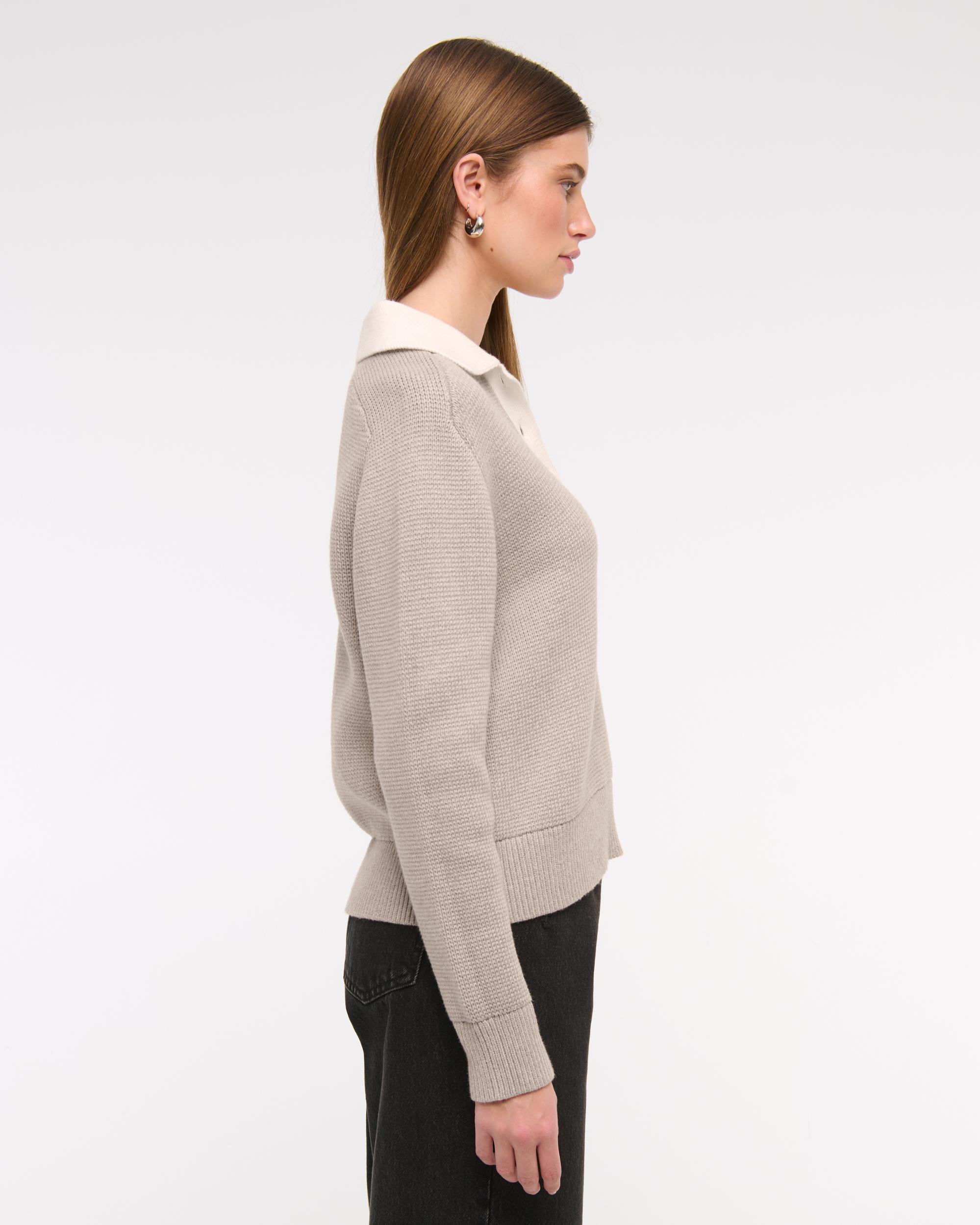 Easy Long-Sleeve Sweater Polo Product Image