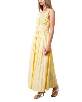 V Neck Tie Front Yellow Midi Dress Product Image