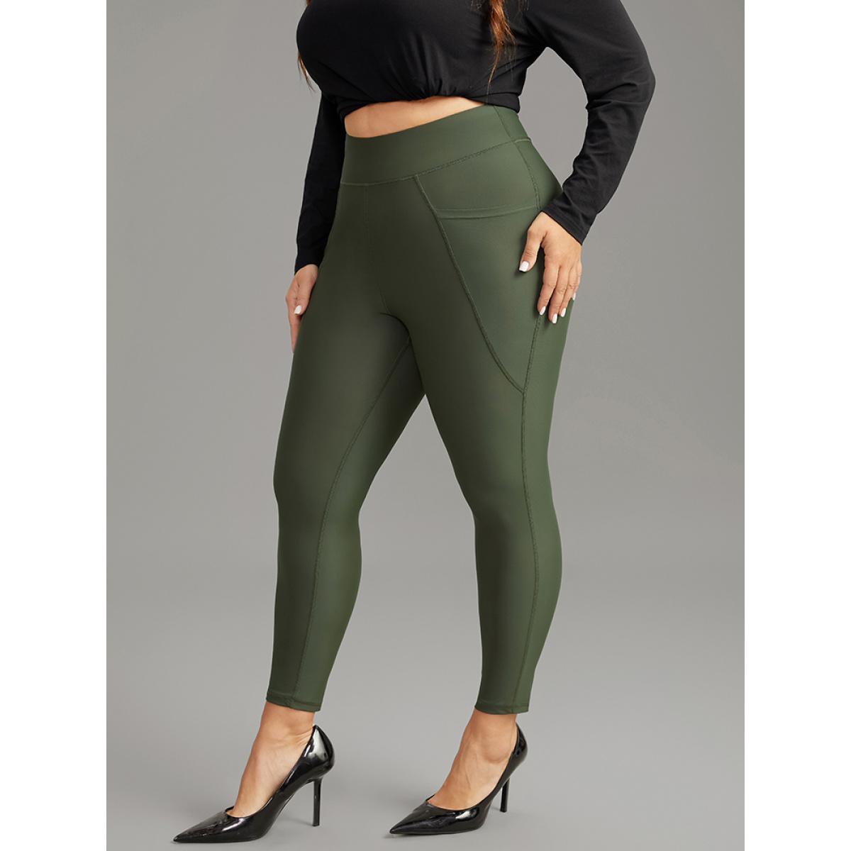 Plus Size Solid Pocket High Rise Skinny Leggings Women ArmyGreen Casual High stretch Skinny High Rise Dailywear Leggings BloomChic 30/6X Product Image