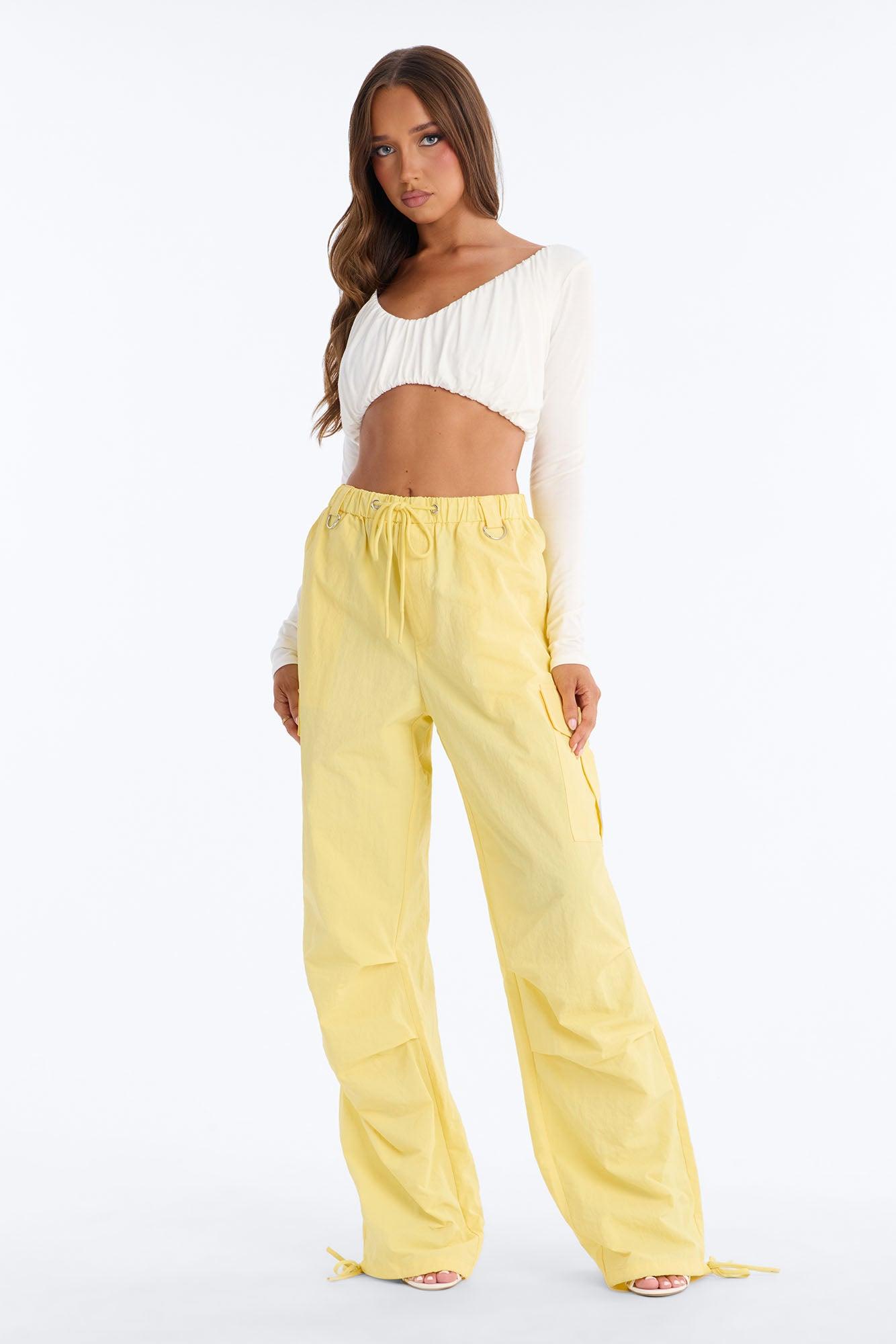 Skye Ruched Scoop Neck Long Sleeve Crop Top - White Female Product Image