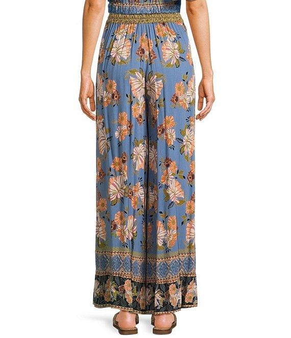 Angie Floral Border Print Elastic Waist Ruffle Hem Coordinating Pants Product Image