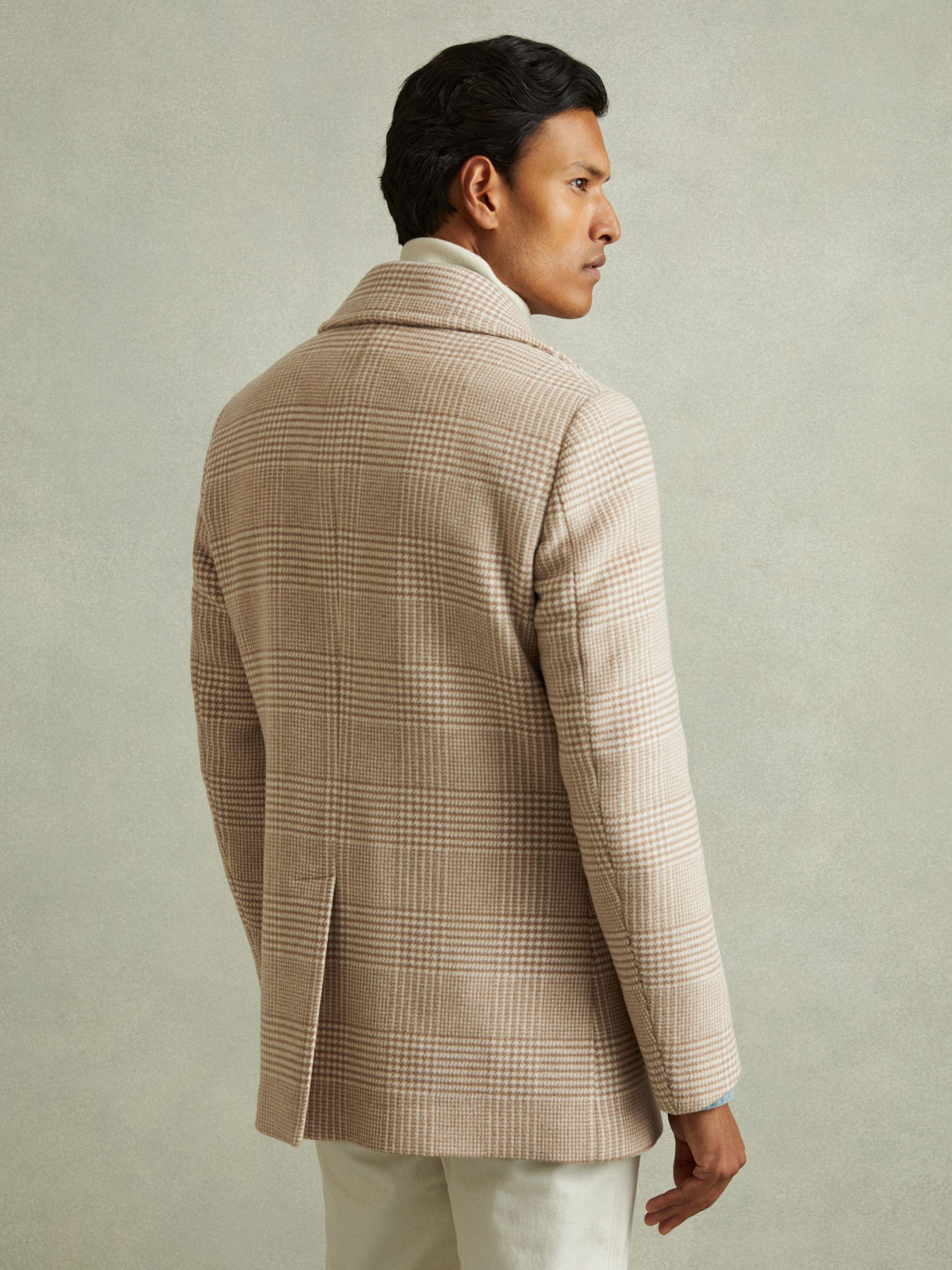 Wool Blend Double Breasted Peacoat in Oatmeal Check Product Image