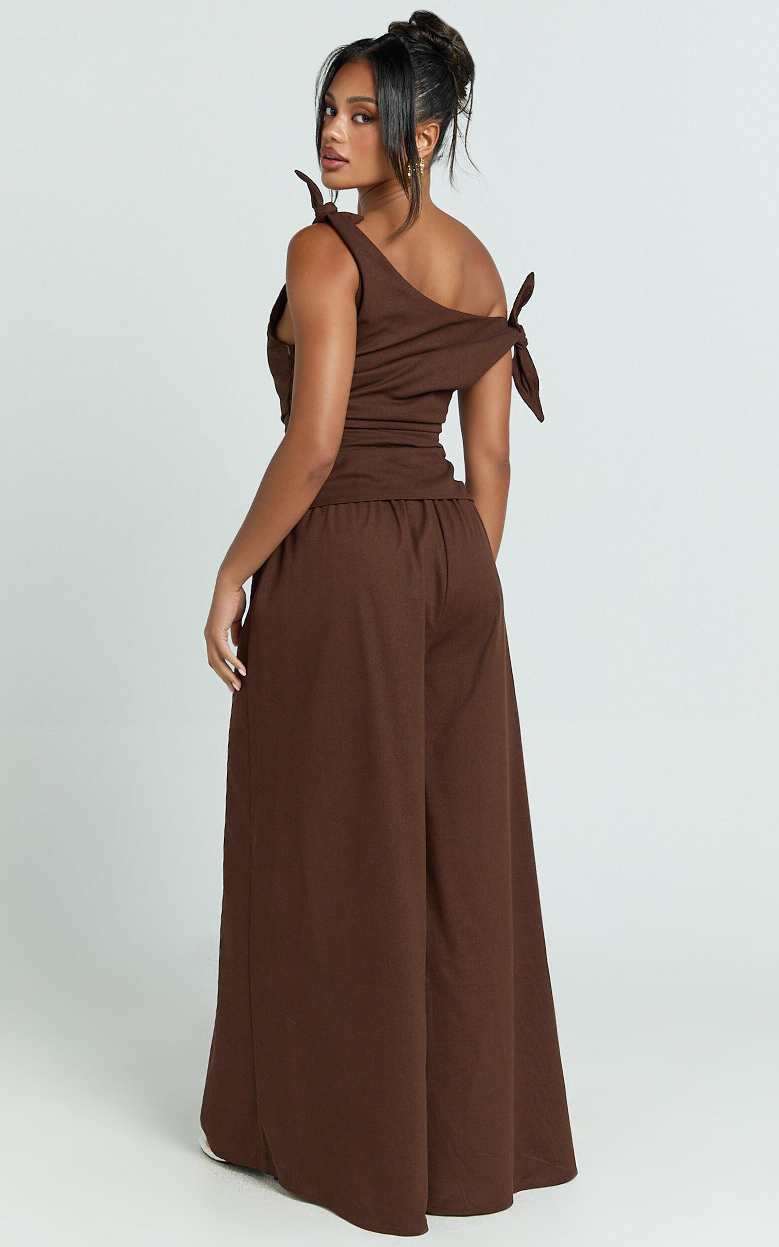 Tamara Pants - High Elasticated Waist Wide Leg Pants in Chocolate Product Image