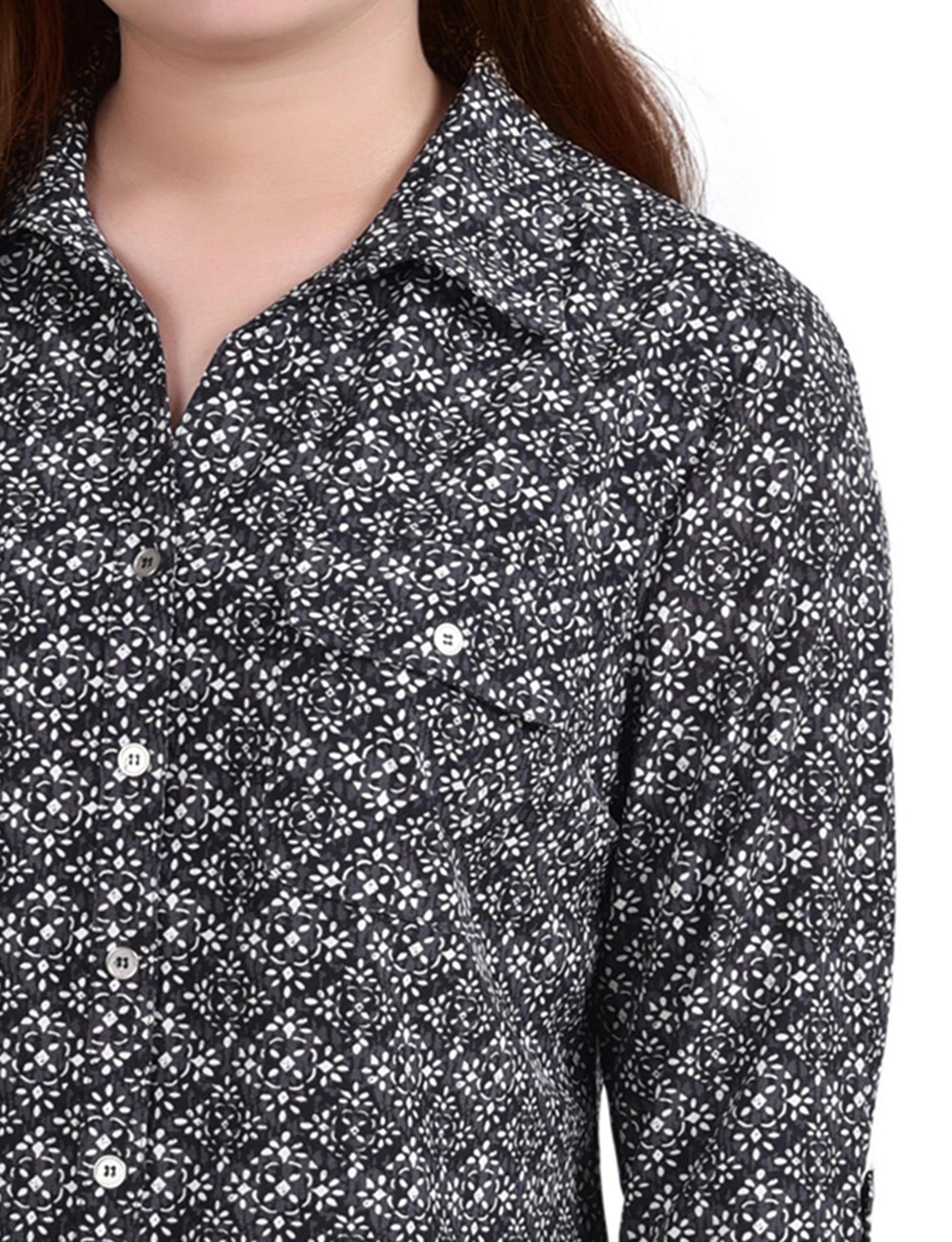 White 3/4 Roll Tab Blouse With Pockets - Petite Product Image