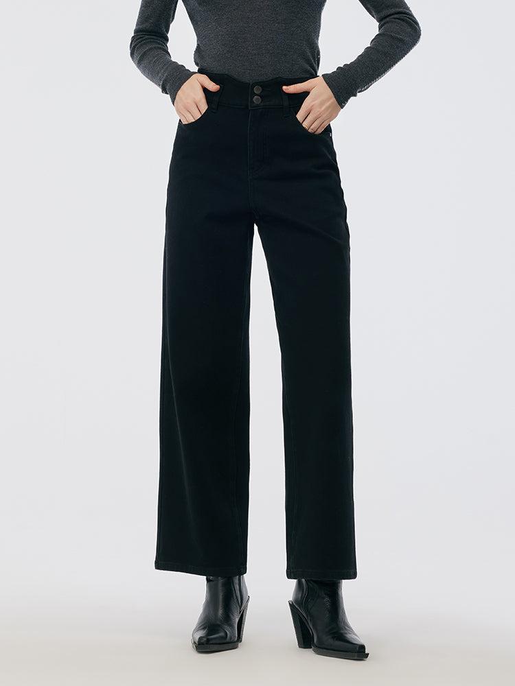 Denim High Waisted Fleece Lined Women Wide Leg Jeans Product Image
