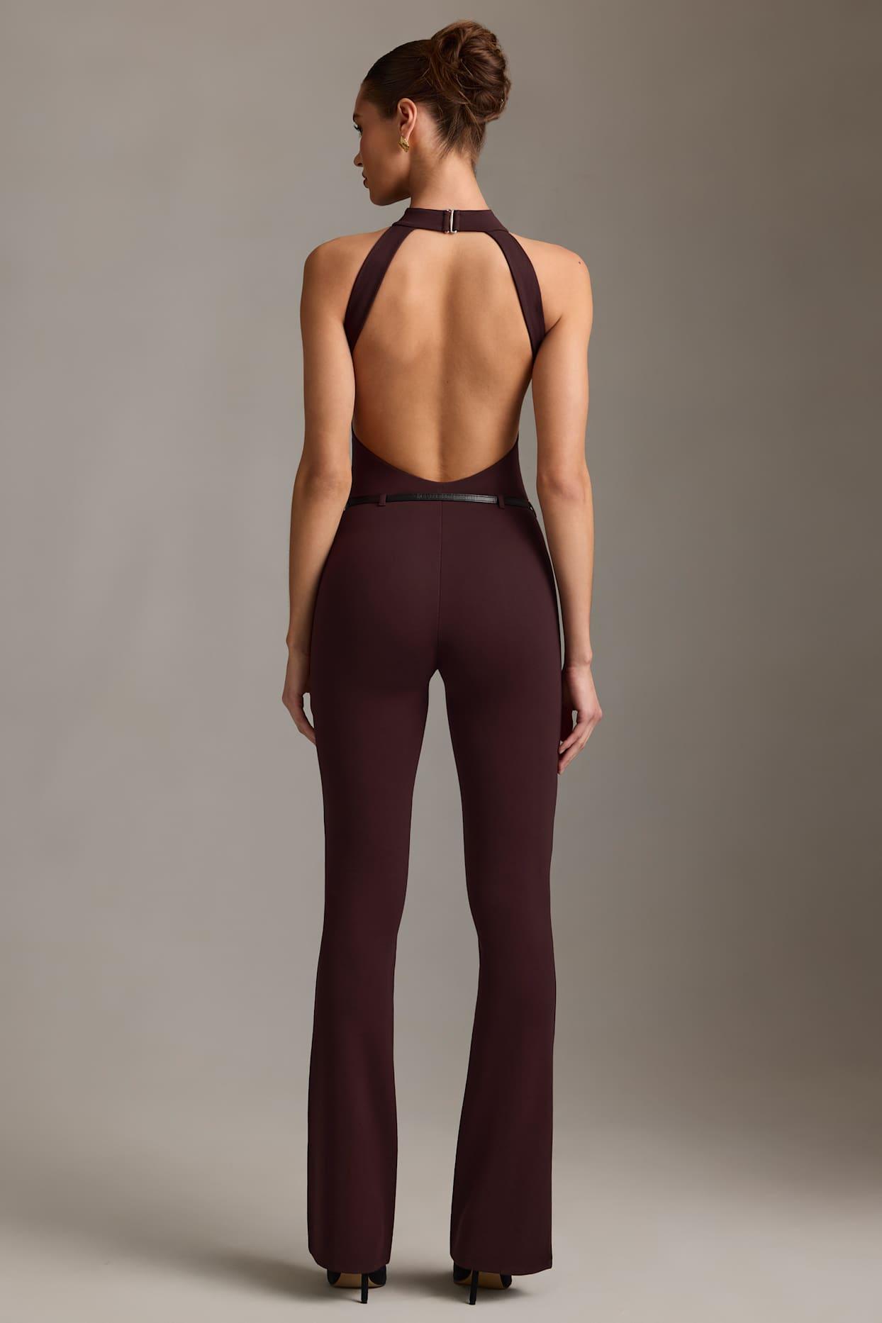 Backless Turtleneck Jumpsuit in Chocolate Brown Product Image