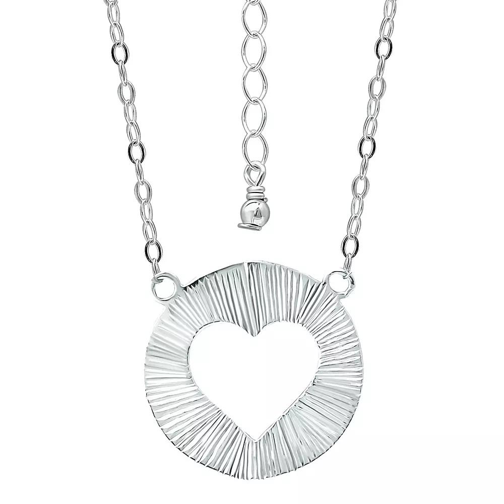 Aleure Precioso Textured Circle with Heart Center Cutout Pendant Necklace, Women's, Size: 18", Silver Tone Product Image