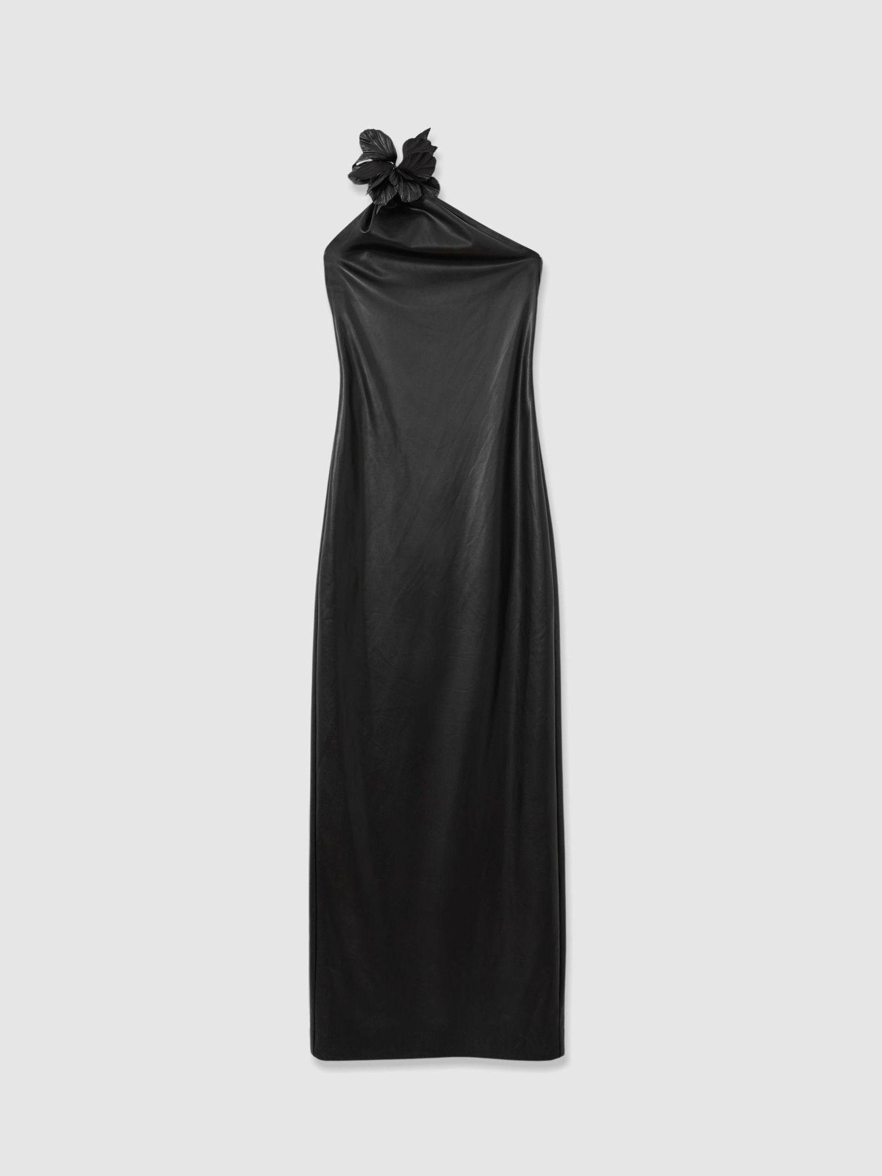 Halston Faux Leather One-Shoulder Maxi Dress in Black Product Image