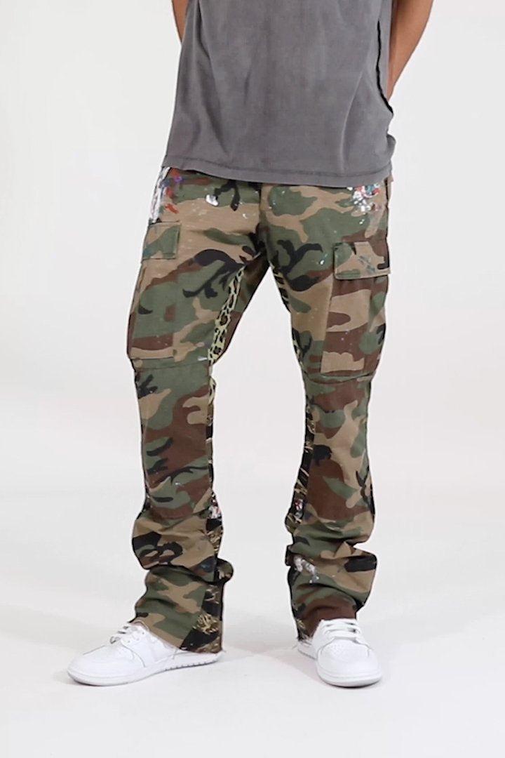 Contrast Bootcut Cargo Pants - Woodland Camo Product Image