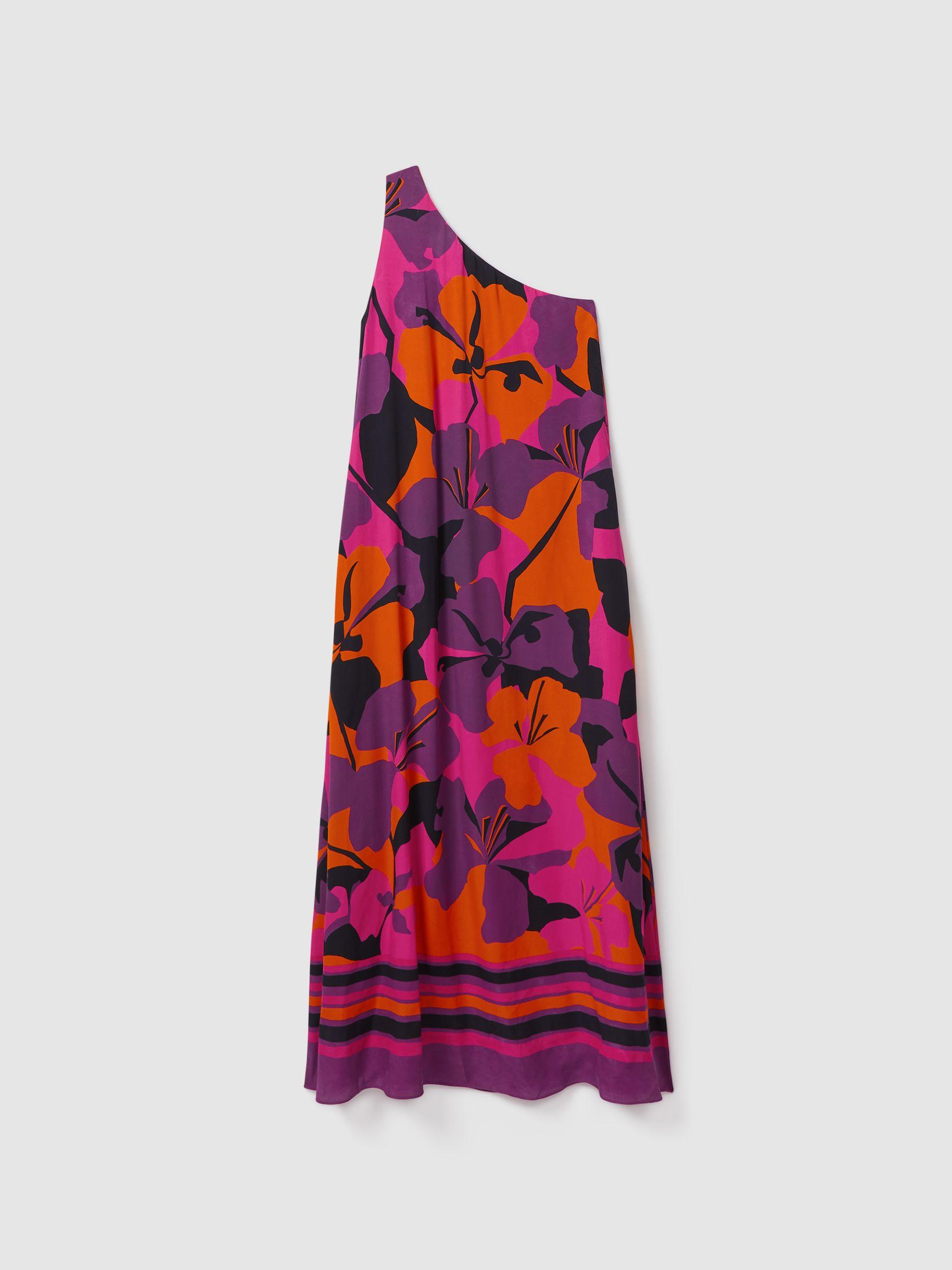 Florere Printed One-Shoulder Maxi Dress in Pink/Orange Product Image