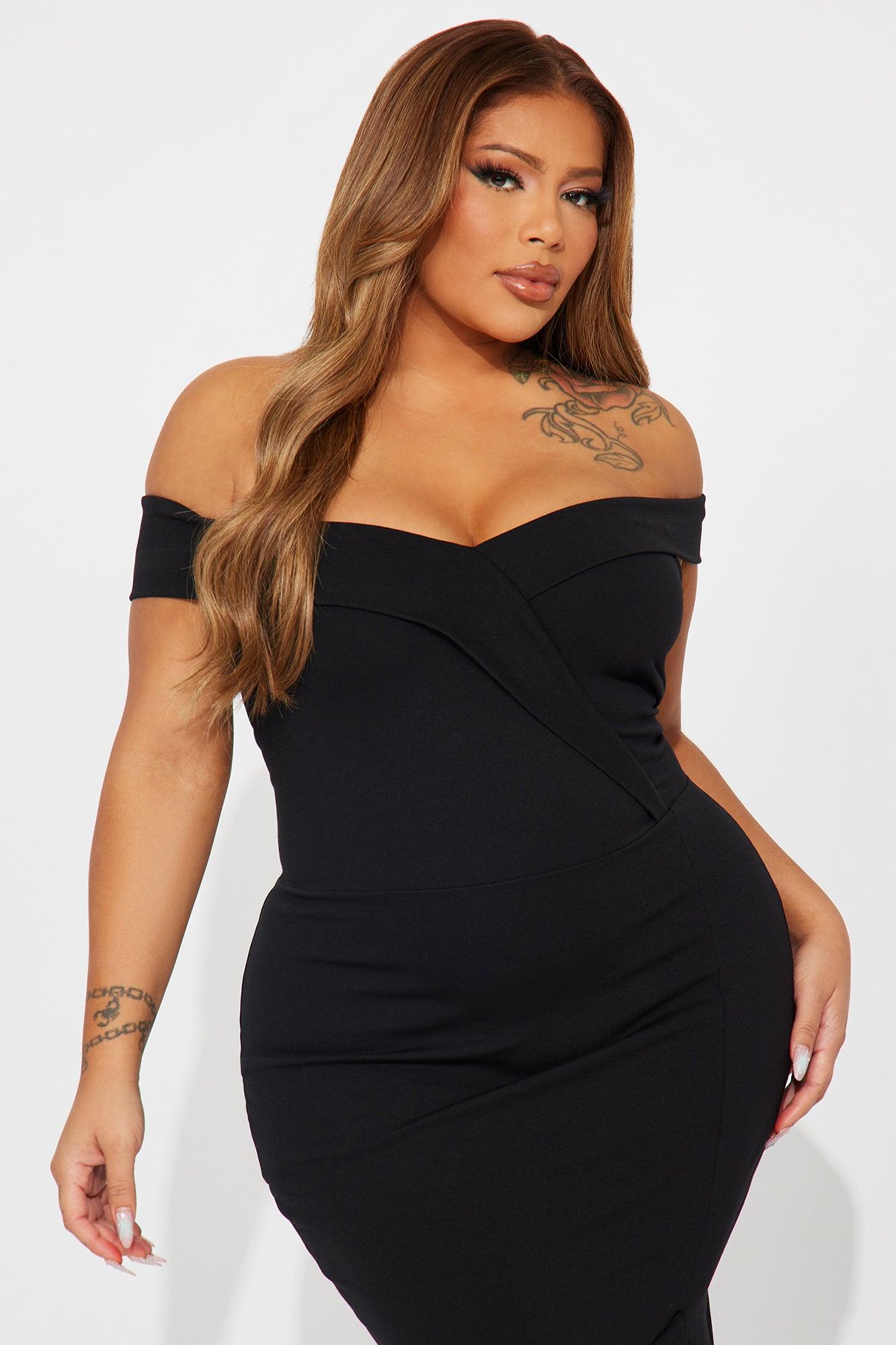 Eloise Off Shoulder Body Sculpting Midi Dress - Black Product Image