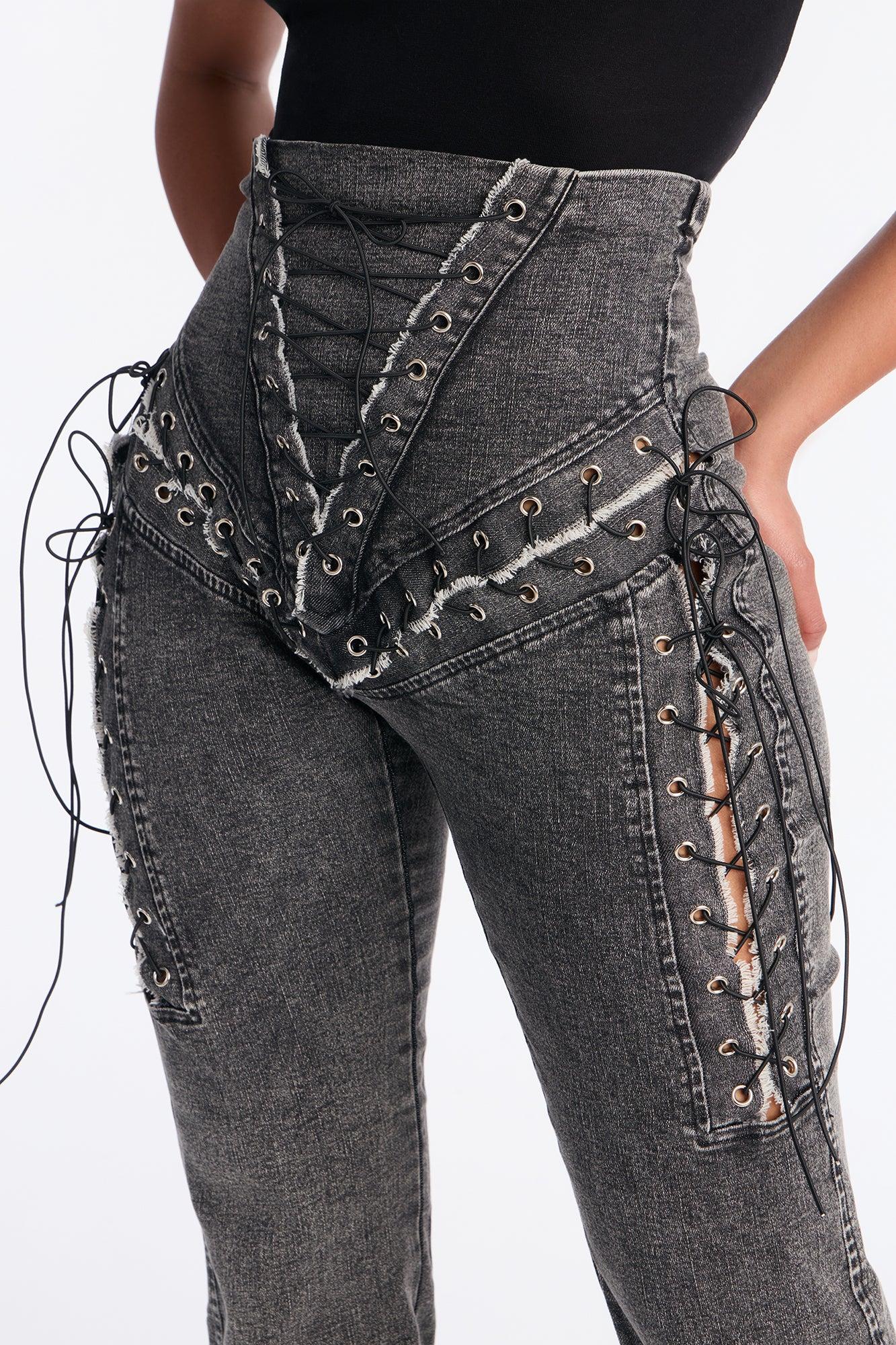 Head Turner Lace Up Bootcut Jeans - Black Wash Product Image